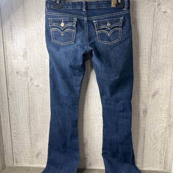 Levis Strauss Girls Boot Cut Denim Blue Jeans 16 Reg Adj Waist Pockets Western - Picture 2 of 7